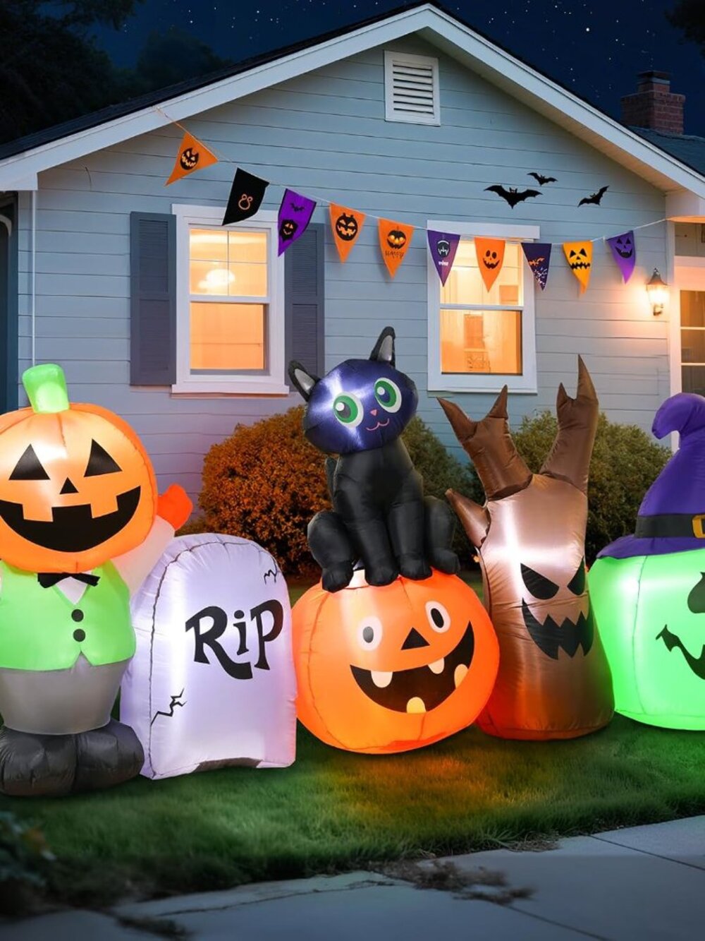 Halloween Inflatables Outdoor Decoration,8.5 X 3.8Ft Pumpkin/Tombstone/Black Cat